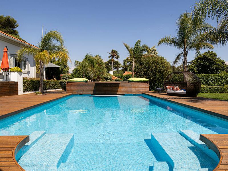 Pool with wooden decking